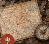 Map and compass on a trailhead planning table